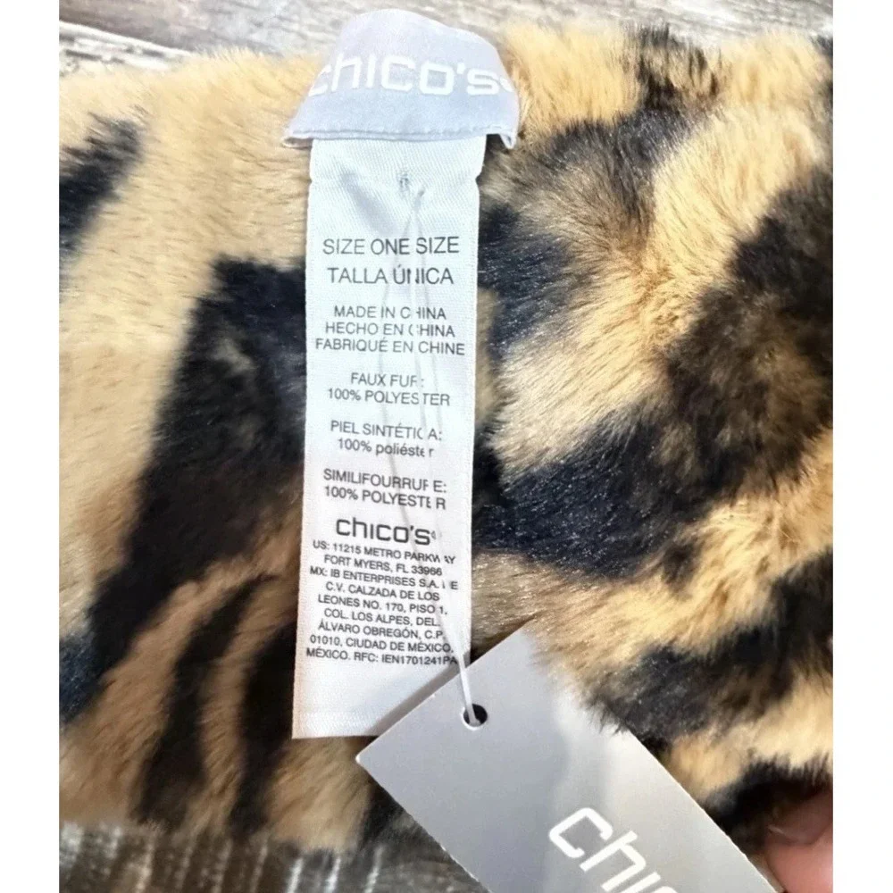 Chico's NoS Zebra‎ Faux Fur Pull Through Scarf Camel NWT One Size